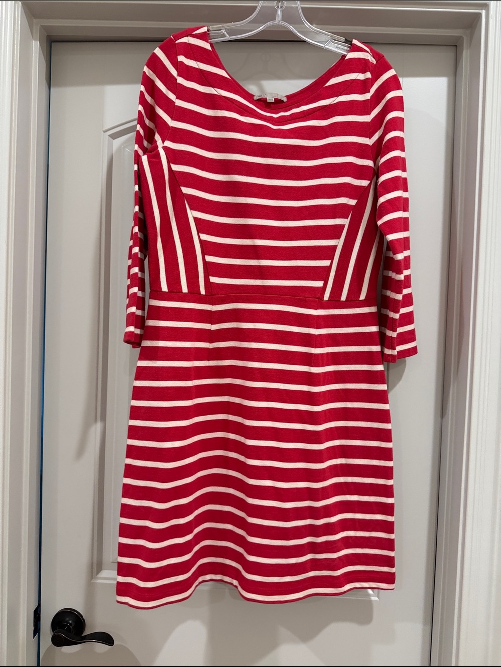 GAP Red and White Striped Fit-and-Flare Long Sleeve Dress
